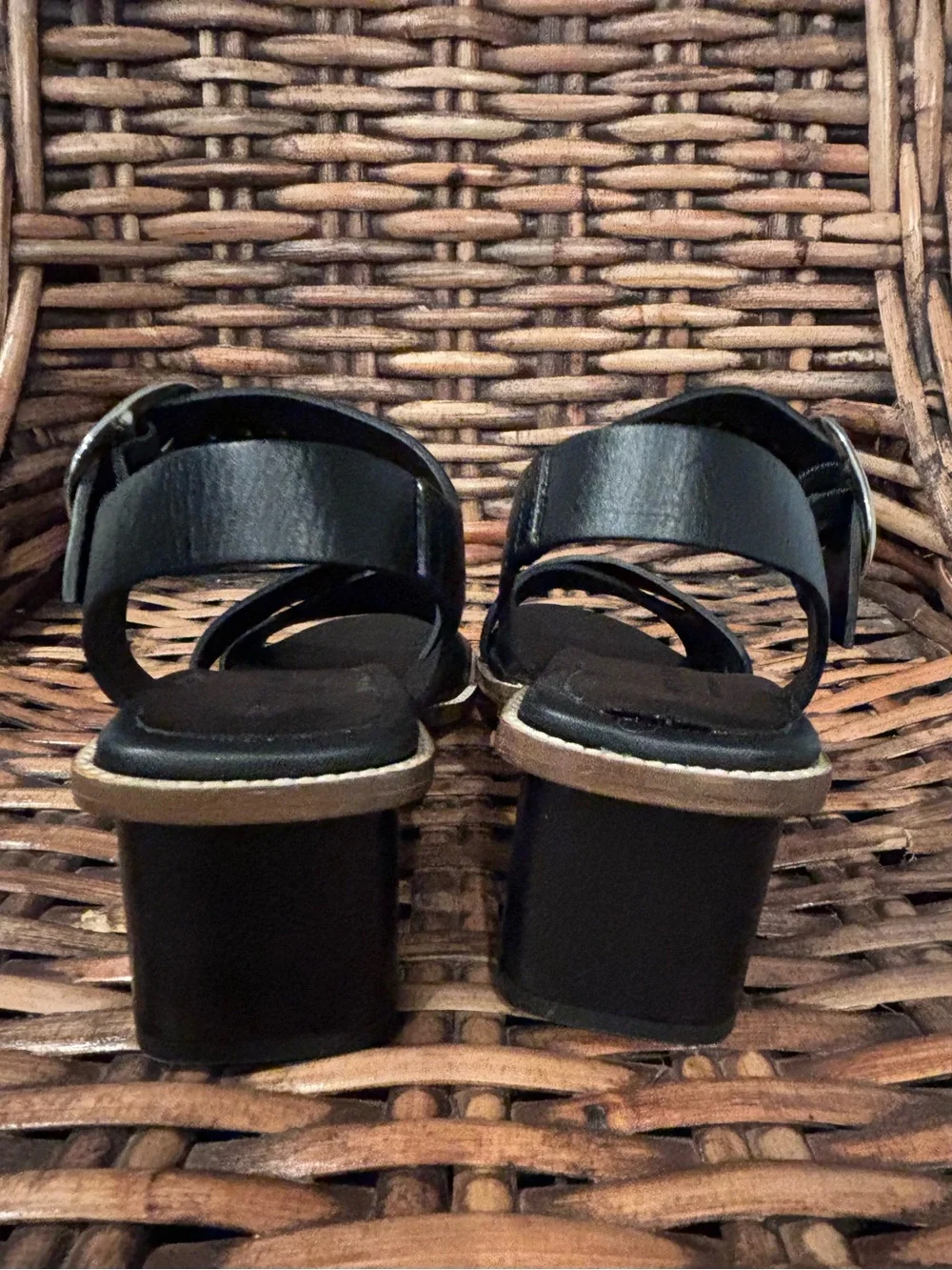 Everlane The Italian Leather Buckle Block Heel in Black Women's Shoe Size 7.5